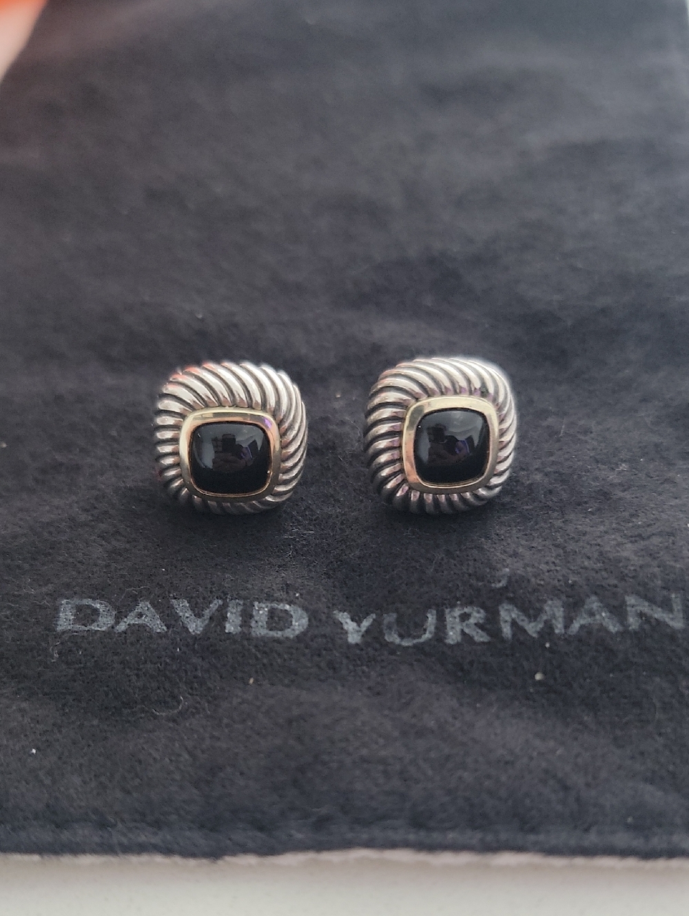 Vintage David Yurman Albion Cable Stud Earrings: Onyx Sterling Silver & 14K Gold
